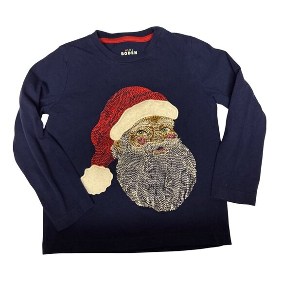 Mini Boden Other - Mini Boden Kids' Shirt Superstitch Santa Embroidered Holiday Blue T-Shirt 4/5